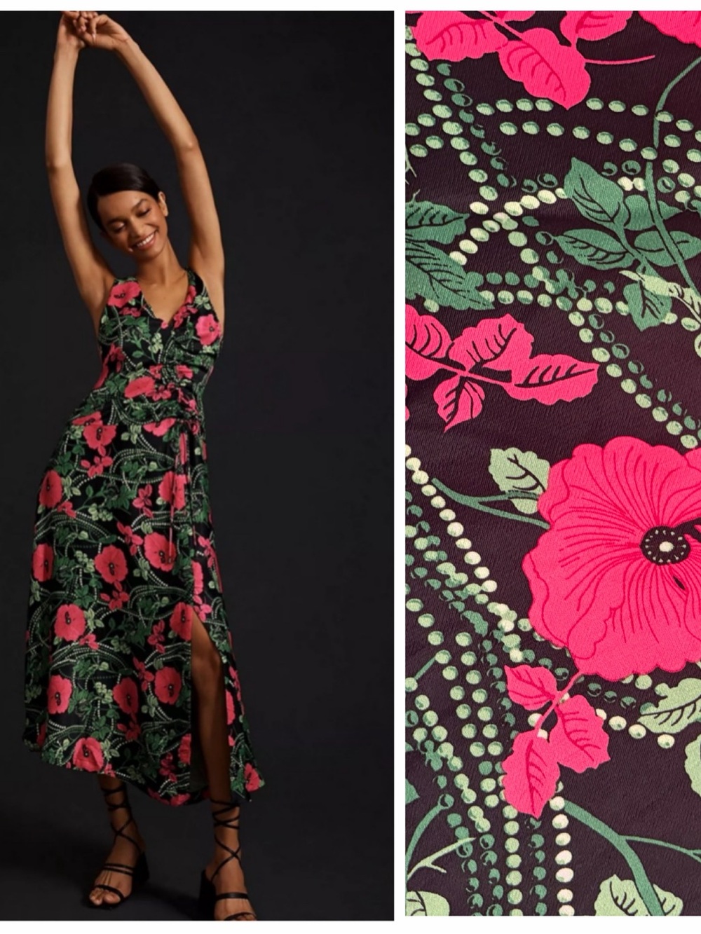 Maeve Ruched Midi Dress Floral Anthropologie Size 2